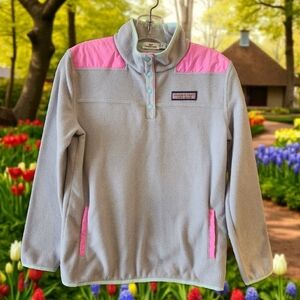 Vineyard Vines Girls Gray and Pink Fleece Quarter Snap Pullover Sz XL